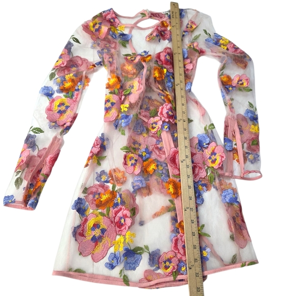 For Love & Lemons Percy Mini Dress Sheer Coquette Womens Small Pink Floral Fairy - Picture 14 of 15